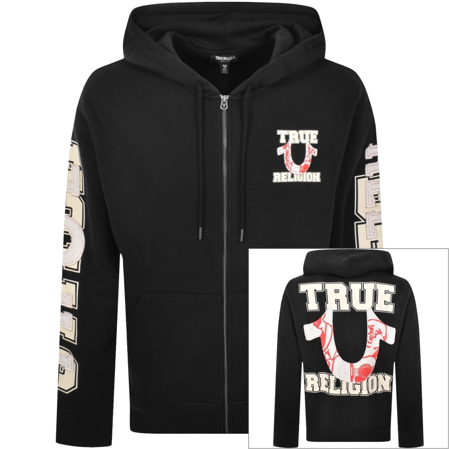 True Religion Applique Full Zip Hoodie Black | Mainline Menswear us True Religion Applique Full Zip Hoodie Black | Mainline Menswear us